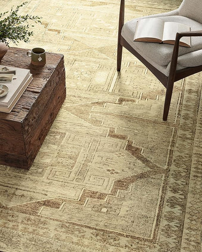 Loloi Magnolia Home by Joanna Gaines Sinclair Collection SIN-02 Khaki/Tobacco 2'-3" x 9'-6", .25" Pile Height, Machine Washable, Runner Rug