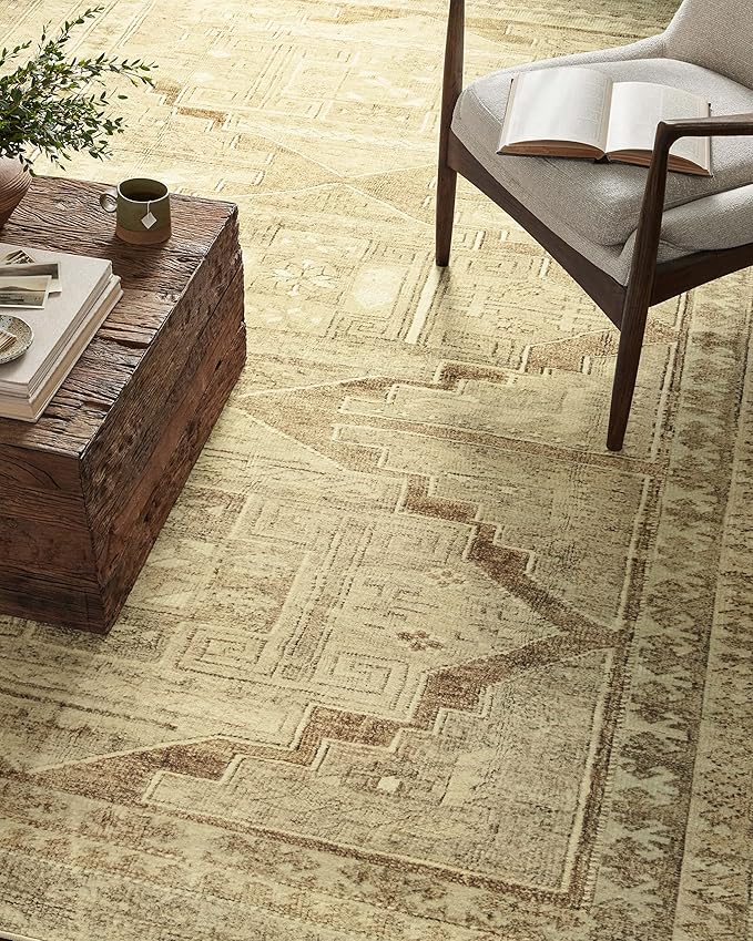 Loloi Magnolia Home by Joanna Gaines Sinclair Collection SIN-02 Khaki/Tobacco 5'-0" x 7'-0", .25" Pile Height, Machine Washable, Area Rug
