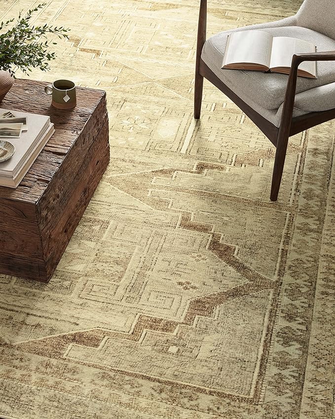 Loloi Magnolia Home by Joanna Gaines Sinclair Collection SIN-02 Khaki/Tobacco 7'-6" x 9'-6", .25" Pile Height, Machine Washable, Area Rug