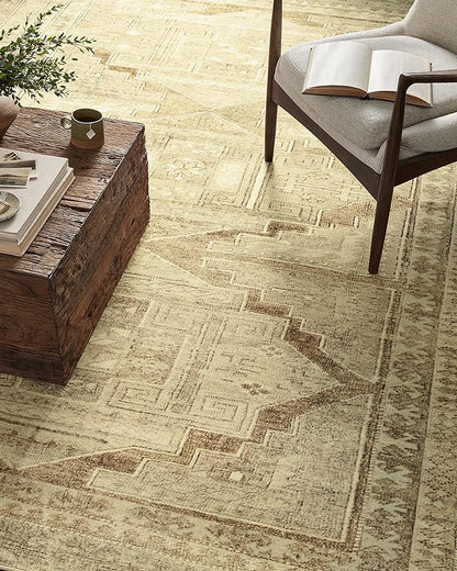 Loloi Magnolia Home by Joanna Gaines Sinclair Collection SIN-02 Khaki/Tobacco 7'-6" x 9'-6", .25" Pile Height, Machine Washable, Area Rug