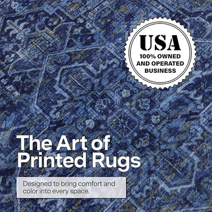 ReaLife Rugs Machine Washable Area Rug - Living Room Bedroom Bathroom Kitchen Entryway Office - Padded Low Pile Stain Resistant Premium - Boho Vintage Traditional - Lyle - Blue 7'6" x 9'6"