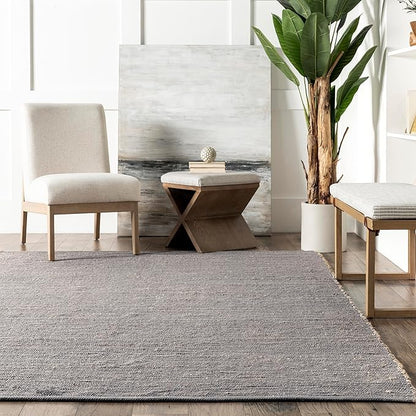 nuLOOM 6x9 Elfriede Jute & Cotton Hand Woven Area Rug, Grey, Solid Rustic Farmhouse Style, Weaved Design, Natural Fiber, For Bedroom, Living Room, Dining Room, Hallway, Office, Entryway