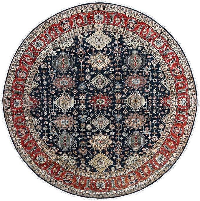 Power Black Hand Knotted All Over Pattern Pure Wool Round Oriental Rug (10'x10')