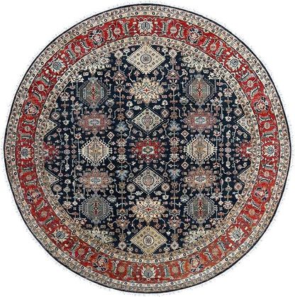Power Black Hand Knotted All Over Pattern Pure Wool Round Oriental Rug (10'x10')