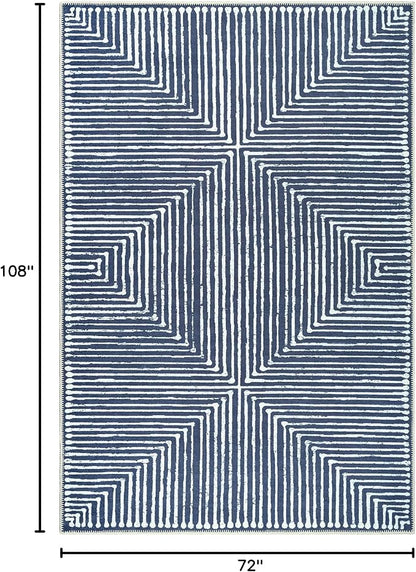 Bloom Rugs Washable Non-Slip 6' x 9' Rug - Blue Striped Area Rug for Living Room, Bedroom, Dining Room, and Kitchen - Exact Size: 6' x 9'