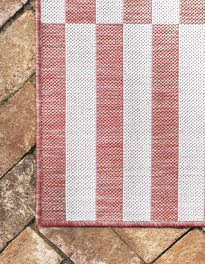 Unique Loom Outdoor Striped Collection Area Rug - Striped (6' 1" x 9' Rectangle, Rust Red/Ivory)