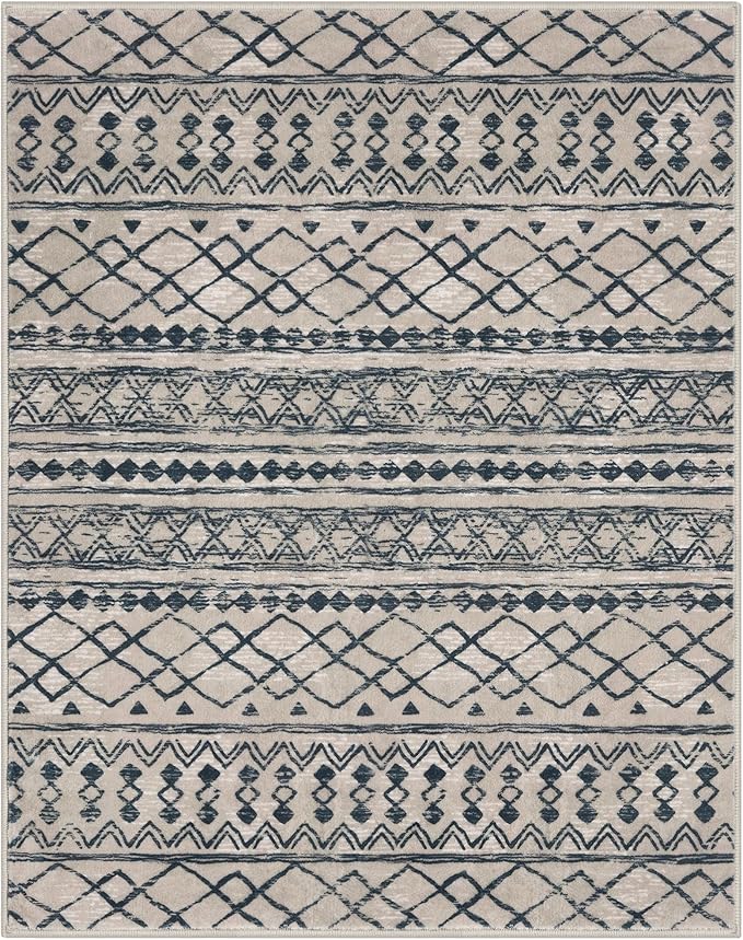 KUTA Area Rug 5x7 Light Brown Black, Washable Boho Large Living Room Moroccan Rugs Non-Slip, Ultra Soft Geometric Traditional Farmhouse Carpet for Dining Room Bedroom Dorm Office Home Décor