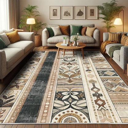 Ambesonne Southwestern Decorative Rug, Geometric Designs with Botanical Forms in Earthy Ethnic Color Palette, Quality Carpet for Bedroom Dorm and Living Room, 2' 2" x 3' 7", Black Brown Grey