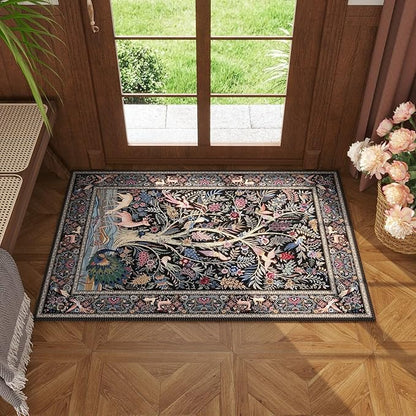 Rugcomf Indoor Door Mat 2x3 Rug Vibrant Tree of Life-Patterned Vintage Machine Washable Small Area Rug Non-Slip Low Pile Throw Rugs for Entryway Kitchen Front Door Entrance Entry Kids Room, Black