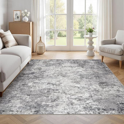 Square Area Rugs : Washable 6x6 Neutral Modern Abstract Carpet for Living Room Bedroom - Soft Floor Mat with Non Slip Backing for Kitchen Nursery Dorms Farmhouse Home Decor - Grey