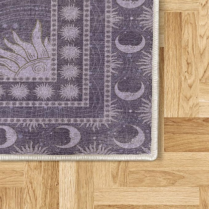 Ambesonne Sun and Moon Decorative Rug, Bohemian Artwork Design of Crescent Solar Ornament Esoteric Stars Ornaments, Quality Carpet for Bedroom Dorm and Living Room, 2' 2" x 3' 7", Dark Indigo