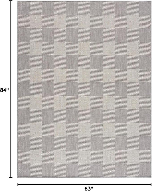 CAMILSON Outdoor Rug - Modern Area Rugs for Indoor and Outdoor Patios, Kitchen and Hallway mats - Easy Cleaning Non Shedding Washable Outside Carpet (5x7, Buffalo - Grey/White)
