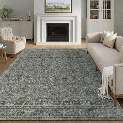 Area Rug 6x9 Gray Living Room Washable Vintage Carpet Non Slip Indoor Retro Traditional Grey Accent Throw Large Rug for Office Bedroom Dining Room Playroom