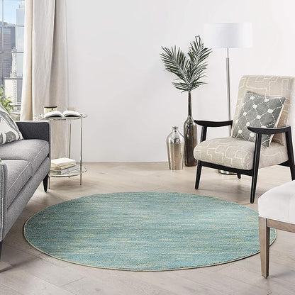 Nourison Home Nourison Essentials Blue Green 6' x Round Area Rug - Easy Clean, Non Shedding, Bed Room, Living Room, Dining Room, Kitchen (6' x Round)