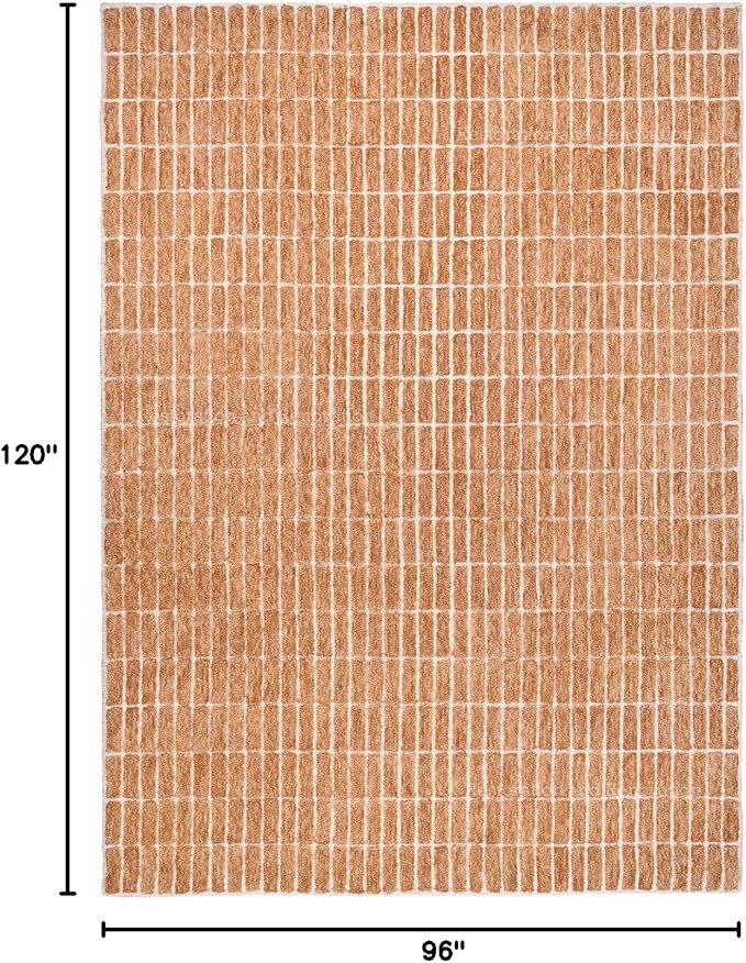 Hand-Tufted 100% Wool Area Rug – Unique Modern Geometric Grid Pattern, Soft Plush Textured Carpet for Living Room, Bedroom, Dining Room & Entryway (Gold, 8' x 10')