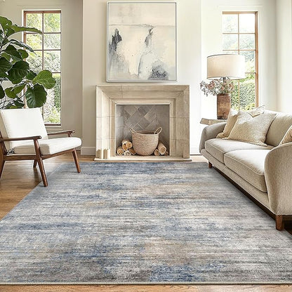 GENIMO Washable Area Rugs for Living Room, 8x10 Modern Non Slip Rugs, Low Pile Lightweight Soft Print Rug for Bedroom, Dining Room, Home Office, Denim Blue Gray