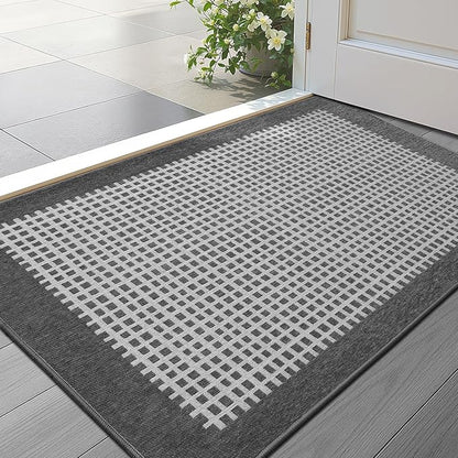 LUMI Inside Door Mat for Entry 24''x36'', Absorbent, Dirt Trapper, Low Profile Thin, Non Slip Mats with Rubber Backing, Ideal for Indoor, High Traffic, Garage, Entrance, Checkered Grey