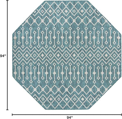 Unique Loom Outdoor Trellis Collection Area Rug - Tribal Trellis (7' 10" Octagon, Teal/ Ivory)