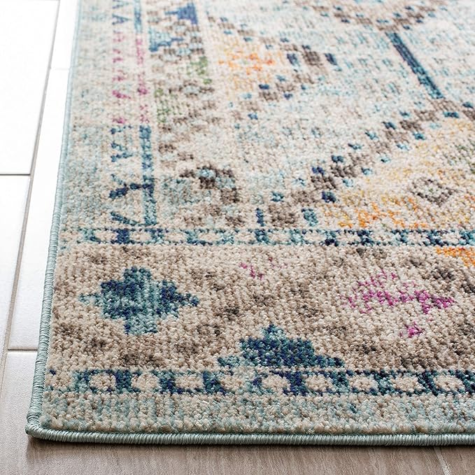 SAFAVIEH Madison Collection Accent Rug - 3' x 5', Blue & Yellow, Boho Diamond Distressed Design, Non-Shedding & Easy Care, Ideal for High Traffic Areas in Entryway, Living Room, Bedroom (MAD418K)