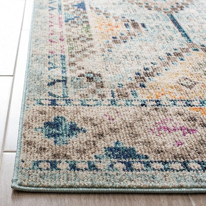 SAFAVIEH Madison Collection Runner Rug - 2'2" x 14', Blue & Yellow, Boho Diamond Distressed Design, Non-Shedding & Easy Care, Ideal for High Traffic Areas in Living Room, Bedroom (MAD418K)