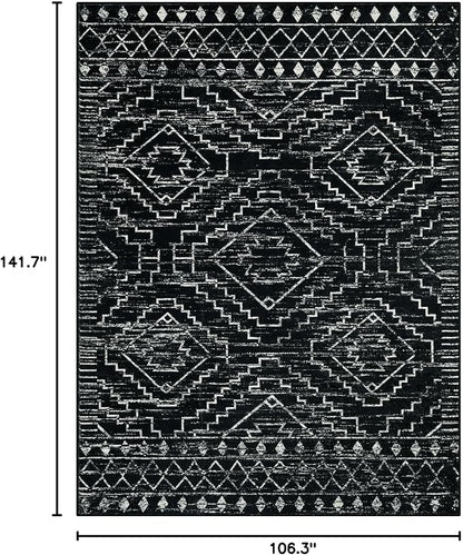 Wonnitar Moroccan 9x12 Area Rug for Living Room, Washable Black Rugs for Bedroom, Large Non-Slip Thin Dining Room Rugs for Under Table, Non-Shedding Soft Boho Floor Carpet Decor (Black,9'x12')