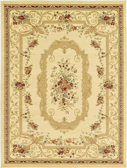 Unique Loom Versailles Collection Traditional Classic Floral Motif Area Rug (9' 0 x 12' 0 Rectangular, Ivory/ Tan)