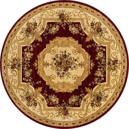 Rugs.com Chateau Collection Rug – 8 Ft Round Red Medium Rug Perfect for Kitchens, Dining Rooms