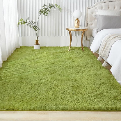 Andency Olive Green Soft Area Rugs for Living Room Bedroom, 3x5 Non-Slip Fluffy Shag Carpet, Indoor Floor Fuzzy Shaggy Living Room Plush Rug for Kids Dorm Nursery Home Decor Aesthetic