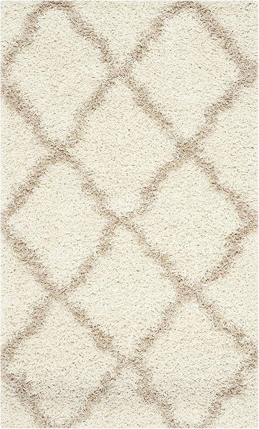 SAFAVIEH Dallas Shag Collection Accent Rug - 2'3" x 4', Ivory & Beige, Trellis Design, Non-Shedding & Easy Care, 1.5-inch Thick Ideal for High Traffic Areas in Entryway, Living Room, Bedroom (SGD257B)