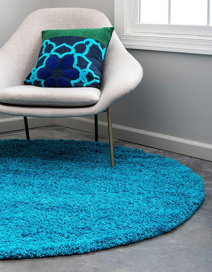 Unique Loom Solid Shag Collection Area Rug (8' Round, Turquoise)
