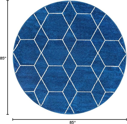 Unique Loom Trellis Frieze Collection Area Rug - Geometric (7' Round, Navy Blue/ Ivory)