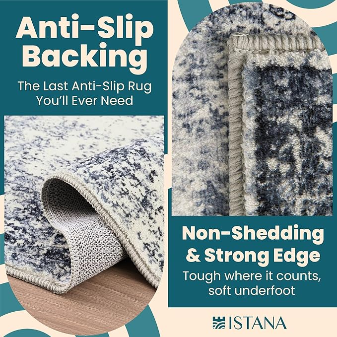 Istana Hallway Runner Rug 2x8 – Navy Entryway Rug -Silk's Soft Touch Runners for Hallways - Stylish Kitchen Runner Rug Non Slip
