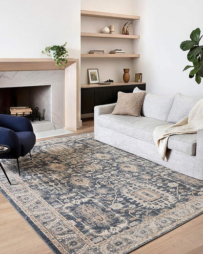 Loloi Teagan Collection TEA-03 Denim/Pebble 11'-6" x 15' Area Rug, Large, Soft Neutral Rug, High-Traffic for Living Room, Bedroom, Home Office, Dining Area