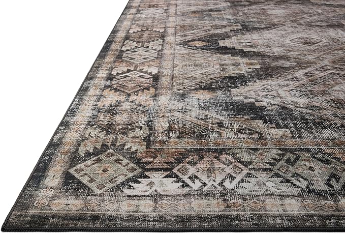 Loloi Amber Lewis Josie Collection JOS-04 Ink/Earth 5'-0" x 7'-6", .13" Pile Height, Low Profile, Machine Washable, Accent Rug