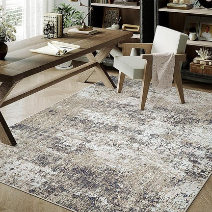 Washable Brown Area Rug 3x5 Modern Abstract Office Carpet Neutral Soft Entryway Door Mat Low Pile Non Slip Indoor Throw Rug for Kitchen Bathroom Bedroom Laundry Living Dining Room