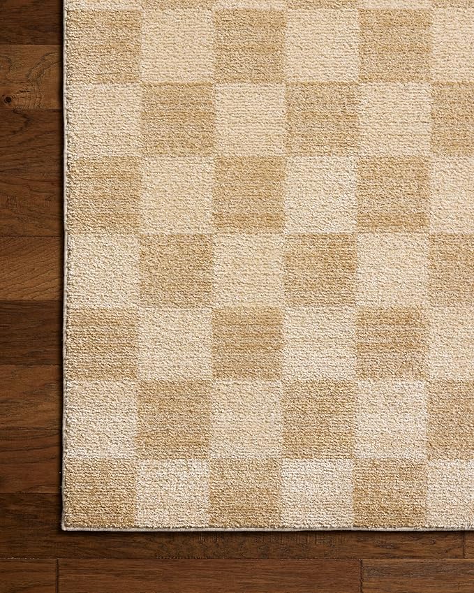Loloi Chris Loves Julia Calvin Collection CLV-01 Wheat/Ivory 2'-7" x 10'-0" Runner Rug Checkered Neutral Soft Living Room Bedroom Carpet