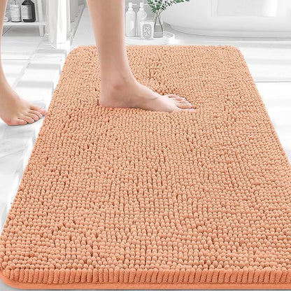 OLANLY Bathroom Rugs 36x24, Extra Soft Absorbent Chenille Bath Rugs, Rubber Backing Quick Dry, Machine Washable Bath Mats for Bathroom Floor, Tub and Shower, Home Decor Accessories, Peach