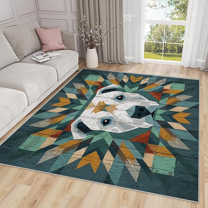 Pitbull Large Rug - 7x9 Area Rug - Modern Geometric Dog Rustic Wood Grain Rugs for Living Room Non Slip Low Pile Machine Washable Dining Room Rugs, Dog Carpet Home Decor & Gifts