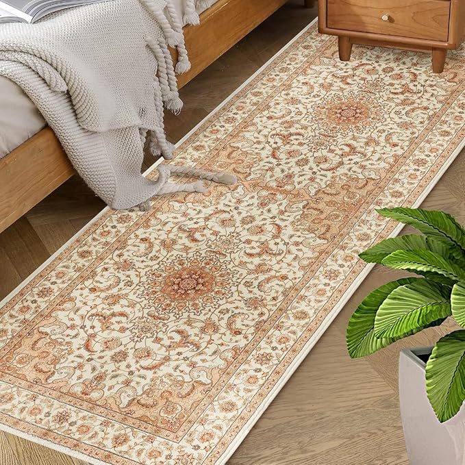 COMSLE Boho Runner Rug, 2' x 5' Washable Rugs for Hallway Faux Wool Small Kitchen Area Rug Distressed Throw Rug Non-Slip Laundry Room Rug Carpet Runner for Entryway Indoor Bedroom