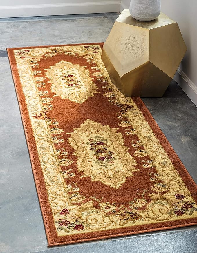 Unique Loom Versailles Collection Traditional Classic Floral Motif Area Rug (2' 7 x 10' 0 Runner, Terracotta/ Ivory)