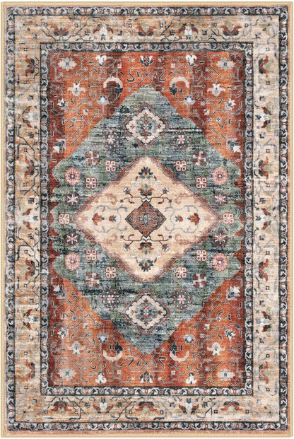 KOZYFLY Small Area Rug 2x3 Ft Rugs for Entryway Washable Boho Entry Rug Non Slip Door Mat Indoor Entrance Rust/Orange/Blue Printed Faux Wool Vintage Printed Kitchen Rug Throw Rugs for Entrance Kitchen
