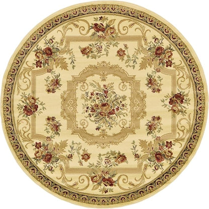 Rugs.com Chateau Collection Rug – 6 Ft Round Cream Medium Rug Perfect for Kitchens, Dining Rooms