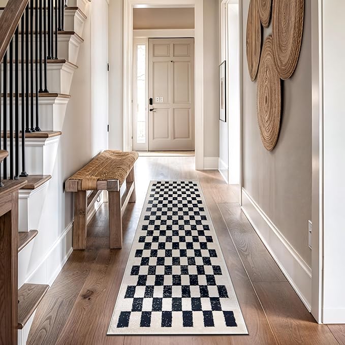 Rugshop Black and White Checkered Area Rug – High-Contrast Grid Pattern Carpet for Living Room, Bedroom, or Dorm – Trendy Contemporary Soft Floor Décor 2' 3" x 8' Runner Black