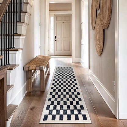 Rugshop Black and White Checkered Area Rug – High-Contrast Grid Pattern Carpet for Living Room, Bedroom, or Dorm – Trendy Contemporary Soft Floor Décor 2' 3" x 12' Runner Black