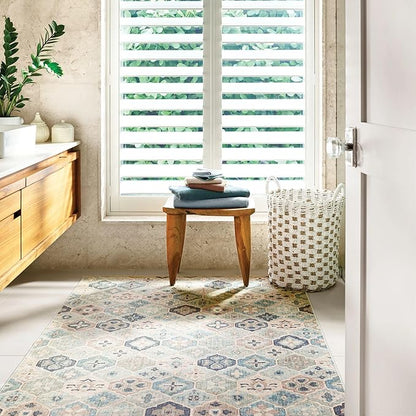 Dash and Albert Pali Machine Washable Area Rug - 6' x 9' Blue - Geometric Accent Rug - Anti-Slip Backing, Lightweight, Machine Washable, High Traffic Areas Kitchen, Mudroom, Laundry Room