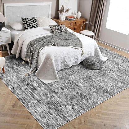 RUGSREAL Area Rug 5x7 Machine Washable Area Rug for Living Room Non-Slip Stain Resistant Modern Abstract Bedroom Rug Contemporary Solid Throw Rug Foldable Floor Carpet for Dining Room, Ivory/Grey