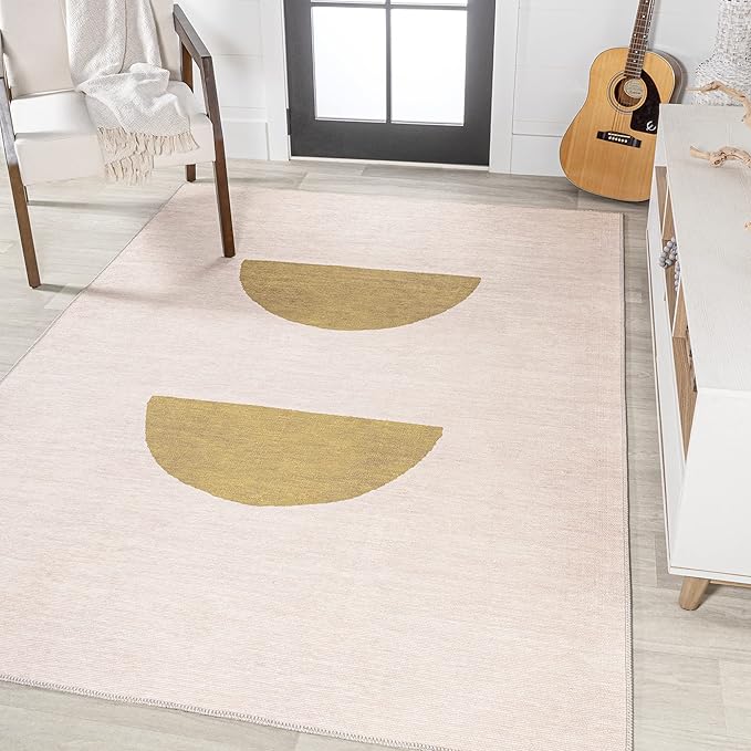 JONATHAN Y Machine Washable Cream/Moss Indoor Area Rug 3X5 ft, Luola Minimalist Geometric for Living Room, Bedroom, Kitchen, Office, Easy-Cleaning, High Traffic, Pet-Friendly, Non-Shedding WSH112A-3