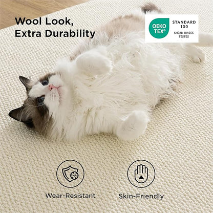 Bedsure 4x6 Faux Wool Area Rugs for Living Room, Machine Washable Carpet, Non-Slip Backing, Pet Friendly Throw Rug for Bedroom Dining Room, Linen