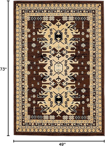 Unique Loom Taftan Collection Border Geometric Tribal Inspired Design Area Rug (4' 0 x 6' 0 Rectangular, Brown/ Tan)