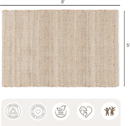 REDEARTH · Jute Cotton Area Rug, Sustainable Handwoven, Non-Shedding, Soft & Durable – Reversible, Neutral Tones for Home Décor in Living Room, Dining Room, Bedroom (Arden Natural, 5'x8')